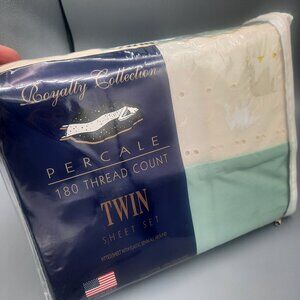 VINTAGE ROYALTY COLLECTION PERCALE  180 thread twin set  NEW  Teal w/eyelet lace